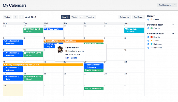 Atlassian Team Calendars for Confluence картинка №23799